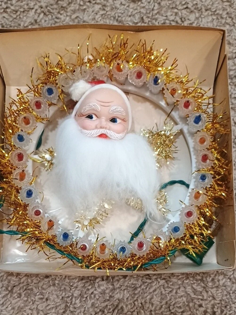 Vintage Santa Plaque Multicolor Holiday Light Decoration